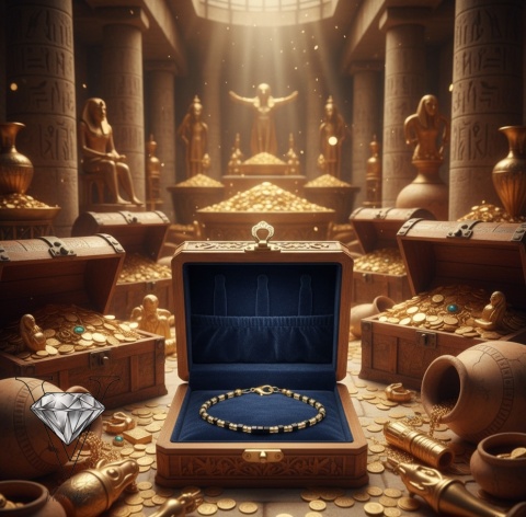 BRANSOLETKA Z HEMATYTÓW SREBRNYCH I CZARNYCH ZE SZKLANYMI PRZEKŁADKAMI