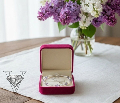 LILIOWA BRANSOLETKA Z AMETYST I  SREBRA OD VIVA JEWELRY & ART