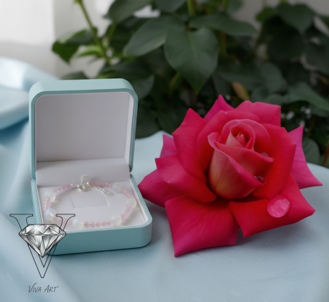 RÓŻOWA BRANSOLETKA Z KAMIENIA KSIĘŻYCOWEGO I KAMIENIA KOCIE OKO OD VIVA JEWELRY & ART