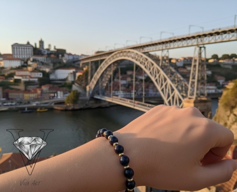 GRANATOWO ZŁOTA BRANSOLETKA Z HEMETYTU I SREBRA POZŁACANEGO 18 K ZŁOTEM OD VIVA JEWELRY