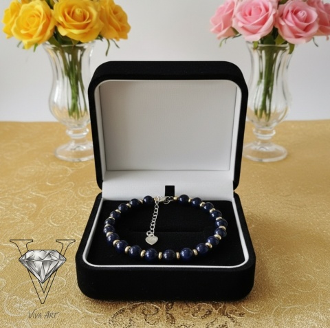 GRANATOWO - ZŁOTA BRANSOLETKA Z CHALCEDONU I SREBRA POZŁACANEGO 18K ZŁOTEM OD VIVA JEWELRY & ART