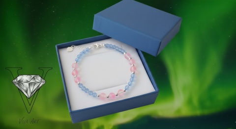 RÓŻOWO NIEBIESKA BRANSOLETKA ZE SPEKTROLITU I KAMIENIA KOCIE OKO ZE SREBREM OD VIVA JEWELRY & ART