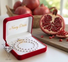 KOMPLET BIŻUTERII Z GRANATÓW I BIAŁYCH SZKLANYCH PRZEKŁADEK AUTORSTWA VIVA JEWELRY & ART