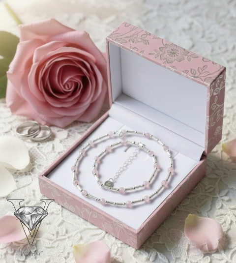 KOMPLET BIŻUTERII Z RÓŻOWEGO KOCIEGO OKA I SREBRNYCH KULECZEK OD VIVA JEWELRY & ART