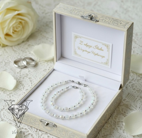 KOMPLET BIŻUTERII ,,MLECZNA DROGA MIŁOŚCI"  Z KAMIENIA KSIĘŻYCOWEGO I SREBRA