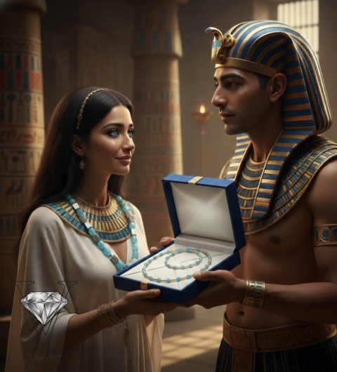 KOMPLET BIZUTERII ,,GEST FARAONA" BRANSOLETKA I NASZYJNIK AKWAMARYN NIEBIESKI I HEMATYT