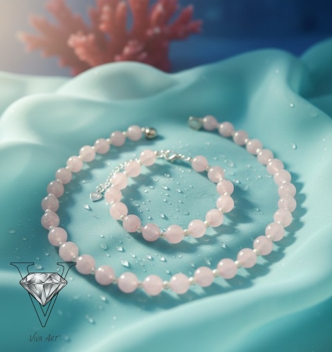 KOMPLET ,,ŚWIATŁO RAFY" OBSIDIAN RÓŻOWY I PERŁY OD VIVA JEWELRY & ARTI