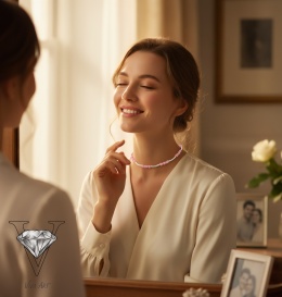 NASZYJNIK Z CHALCEDONU RÓŻOWEGO I  SREBRNYCH KULECZEK