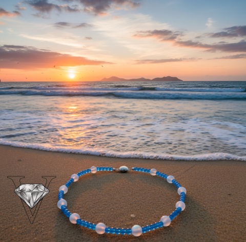 NIEBIESKO - BIAŁY NASZYJNIK Z KAMIENIA KSIĘŻYCOWEGO I KAMIENIA KOCIE OKO OD VIVA JEWELRY & ART