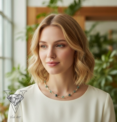 ZIELONO - SREBRNY NASZYJNIK Z AGATU Z ZAPIĘCIEM MAGNETYCZNYM OD VIVA JEWELRY & ART