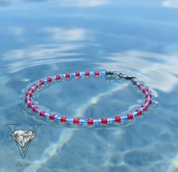 BRANSOLETKA Z CHALCEDONU CZERWONEGO I SZAFIROWYCH PRZEKŁADEK