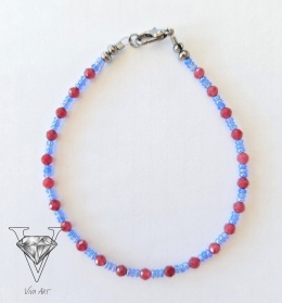 UNIKALNA BRANSOLETKA Z CZERWONEGO CHALCEDONU I SZAFIROWYCH PRZEKŁADEK
