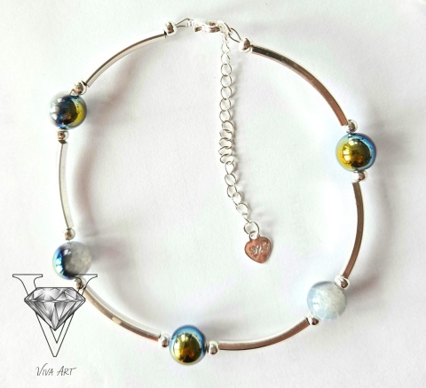 BŁYSZCZĄCA BRANSOLETKA Z ZIELONKAWYCH HEMETYTÓW I PRZEKŁADEK ZE SREBRA 925 OD VIVA JEWELRY & ART