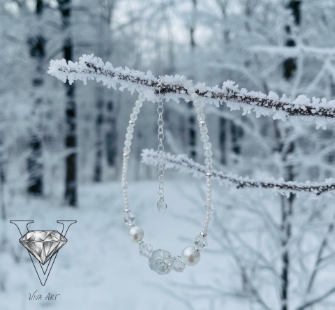 BIAŁO PRZEJRZYSTA BRANSOLETKA Z KAMIENIA KSIĘŻYCOWEGO, PEREŁ I SREBRA