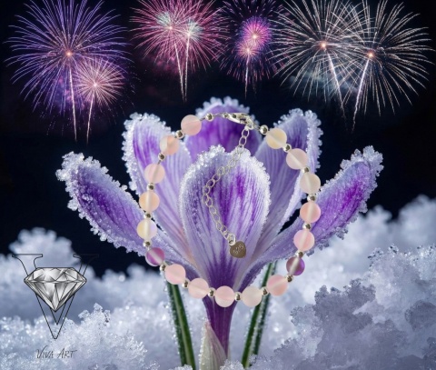 RÓŻOWO FIOLETOWA BRANSOLETKA ZE SPEKTOLITU, KAMIENIA AUSTRIACKIEGO I SREBRA OD VIVA JEWELRY  & ART