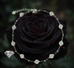 BRANSOLETKA Z HEMATYTÓW I SREBRA W KSZTAŁCIE KWIATÓW SREBRNYCH Z CZARNYMI PRZEKŁADKAMI