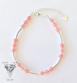 BRANSOLETKA Z RÓŻOWEGO CHALCEDONU I SREBRA PRÓBY 925 W FORMIE KULECZEK I PRZEKŁADEK