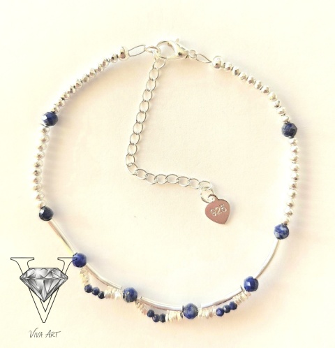 BRANSOLETKA ZIMOWY BŁĘKIT - NATURALNY LAPIS LAZULI I SREBRO 925 - UNIKATOWA BIŻUTERIA HANDMADE