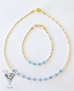 KOMPLET BIŻUTERII Z NIEBIESKIEGO AKWAMARYNU I HEMETYTU SREBRNEGO