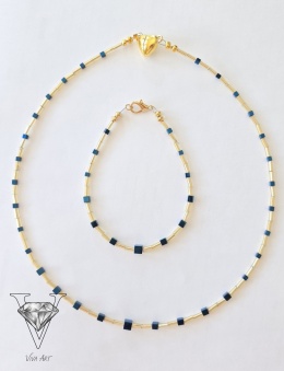 KOMPLET BIŻUTERII Z HEMATYTU NIEBIESKIEGO Z ZAPIECIEM MAGNETYCZNYM NASZYJNIKA I KARABIŃCZYKIEM BRANSOLETKI