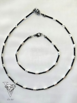 KOMPLET BIZUTERII Z HEMETYTÓ Z ZAPIECIEM MAGNETYCZNYM NASZYJNIKA I KARABIŃCZYKIEM BRANSOLETKI