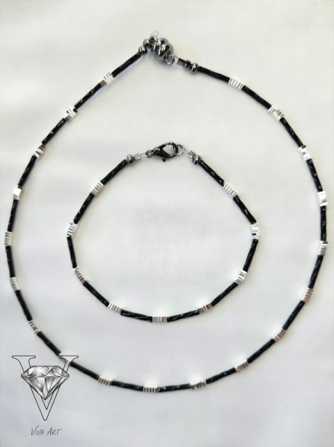 KOMPLET BIZUTERII Z HEMETYTÓ Z ZAPIECIEM MAGNETYCZNYM NASZYJNIKA I KARABIŃCZYKIEM BRANSOLETKI