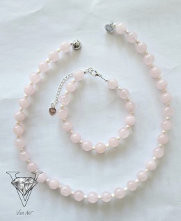 KOMPLET NASZYJNIK I BRANSOLETKA Z RÓŻOWEGO OBSIDIANU I PEREŁ OD VIVA JEWELRY & ART