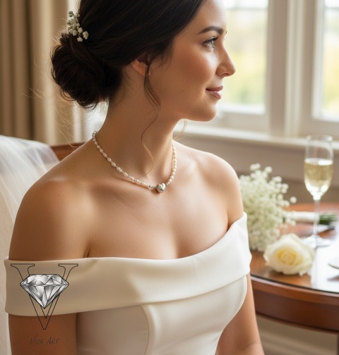 NASZYJNIK Z PEREŁ I SREBRA  ZAPIECIEM MAGNETYCZNYM