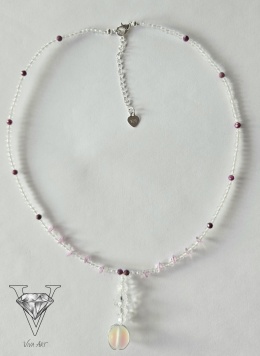 NATURAL RUBY & ROCK CRYSTAL NECKLACE 925 STERLING SILVER