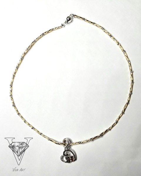 NASZYJNIK CYRKONIE I ZŁOTE SZKLANE PRZEKŁADKI I ZAWIESZKA MATKA Z DZIECKIEM ZE SREBRA 925