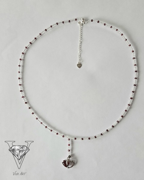 CZERWONO PRZEJRZYSTY NASZYJNIK Z ZAWIESZKĄW KSZTAŁCIE SERCA OD VIVA JEWELRY
